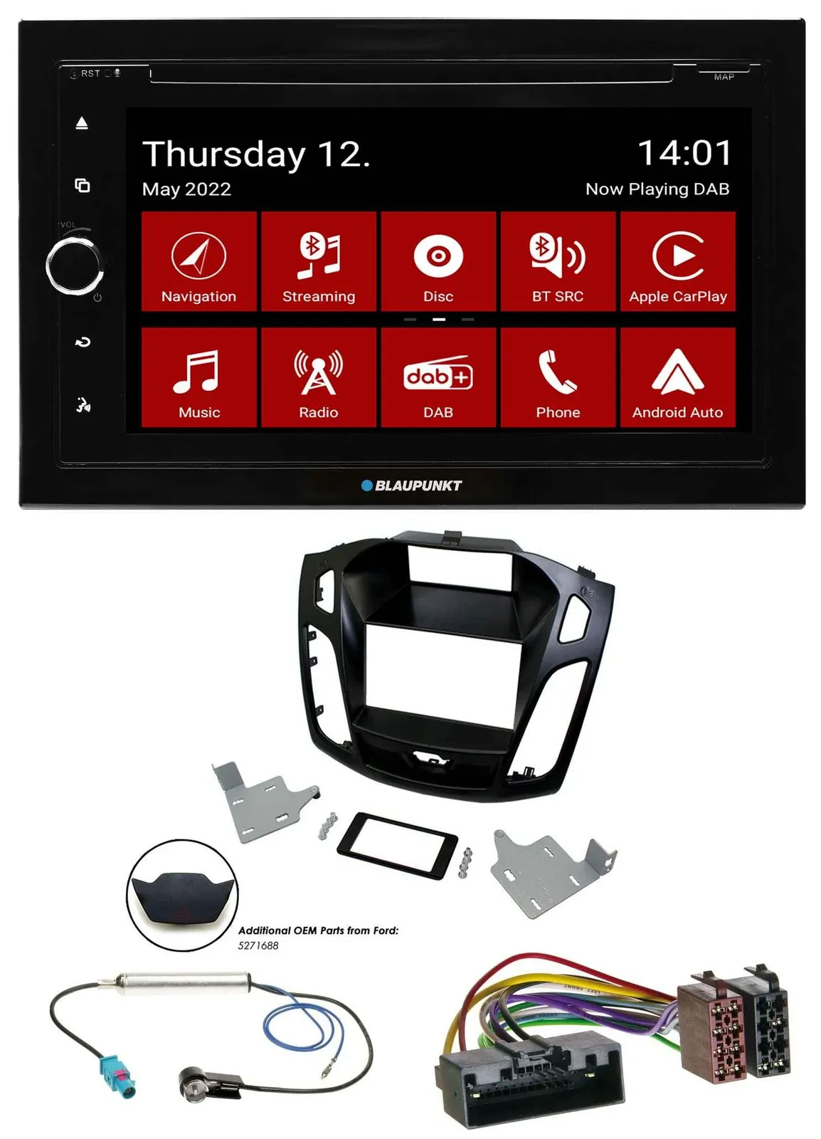 Blaupunkt MP3 DVD Bluetooth DAB 2DIN USB Autoradio für Ford Focus 2014-2018 schw