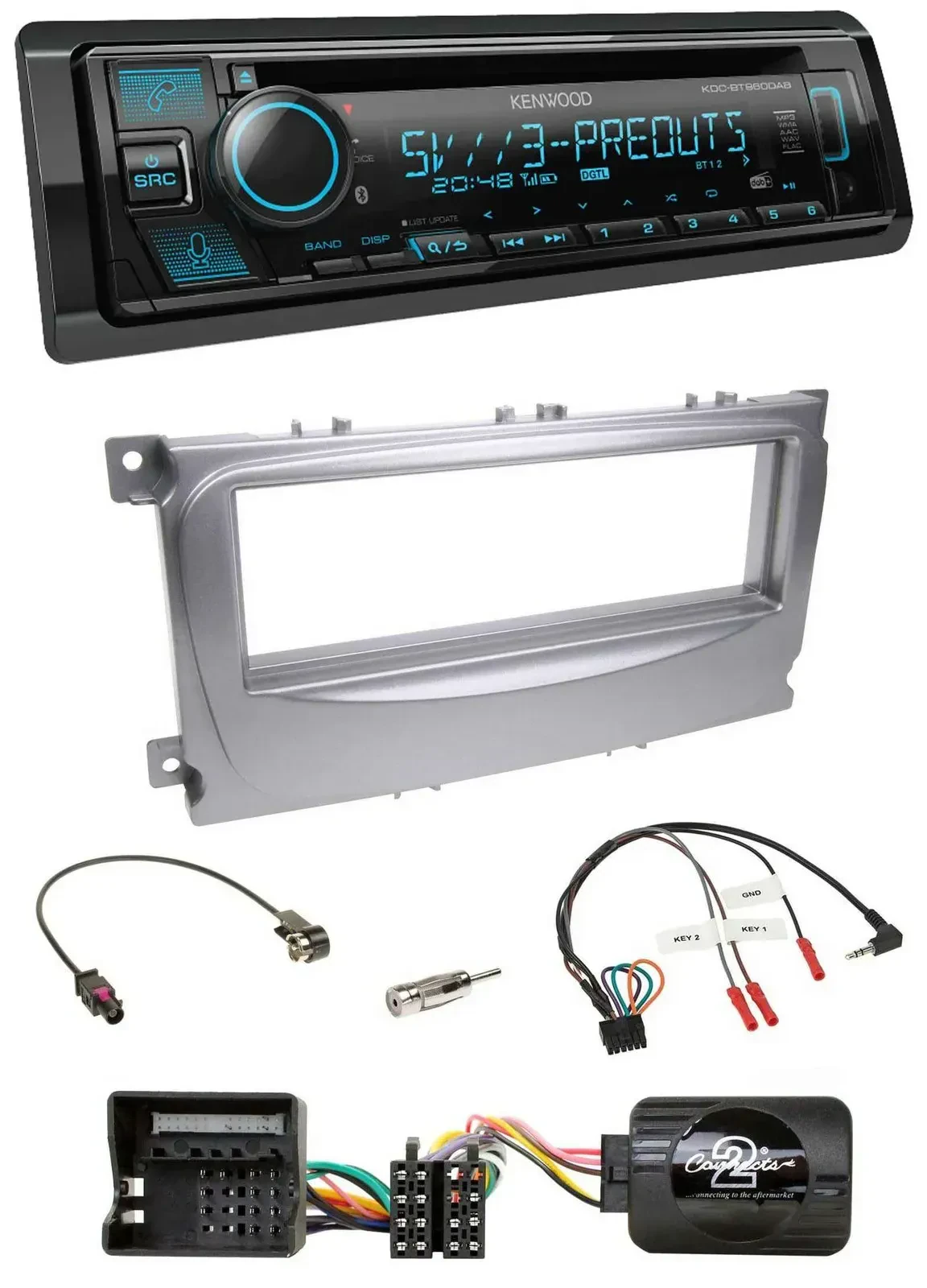 Автомагнитола для Ford S-Max/Mondeo 2007–2014 Kenwood Bluetooth, USB, CD, DAB, поддержка управления на руле