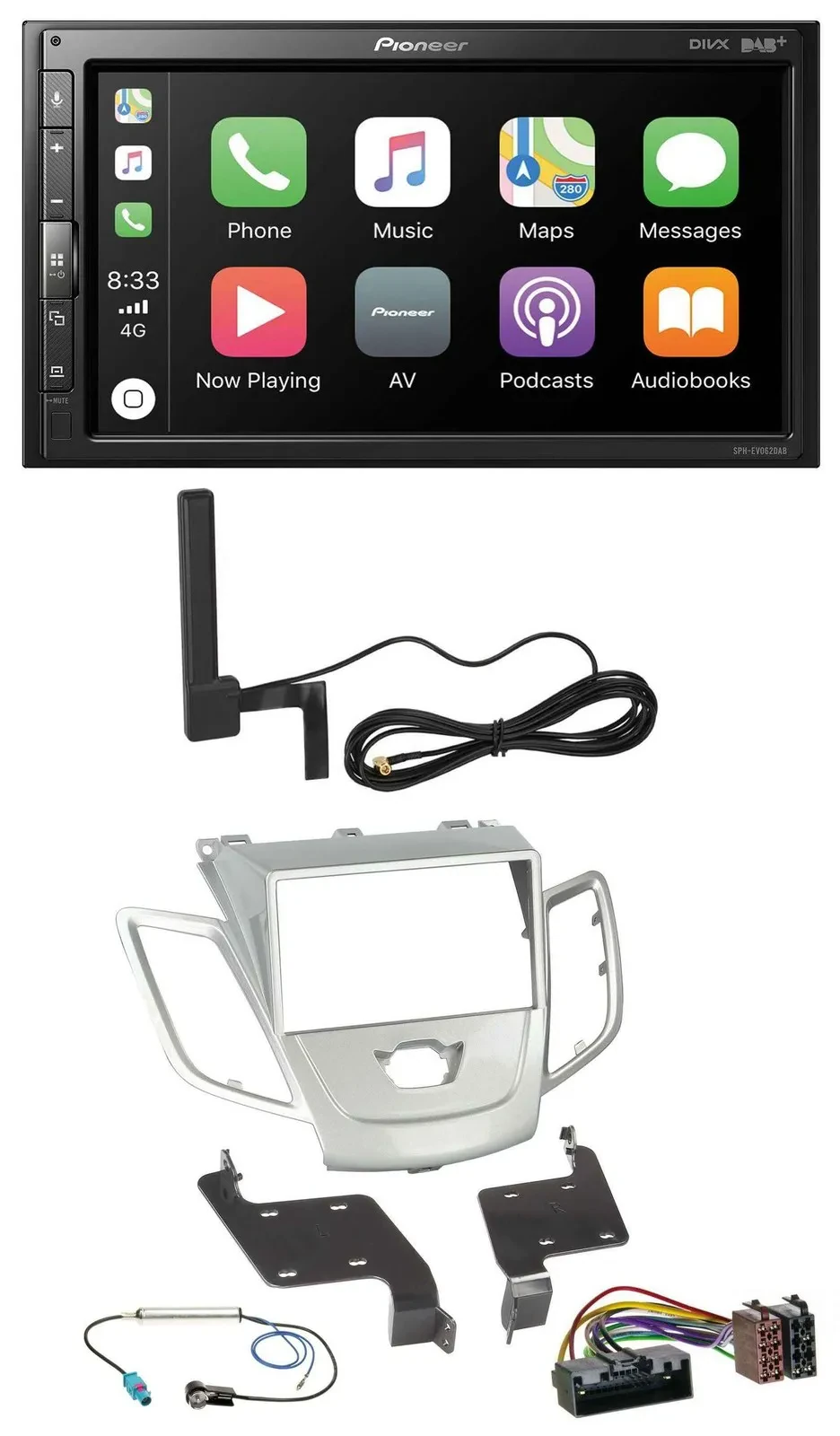 Pioneer USB 2DIN Bluetooth DAB MP3 Autoradio für Ford Fiesta 2010-2017 silber