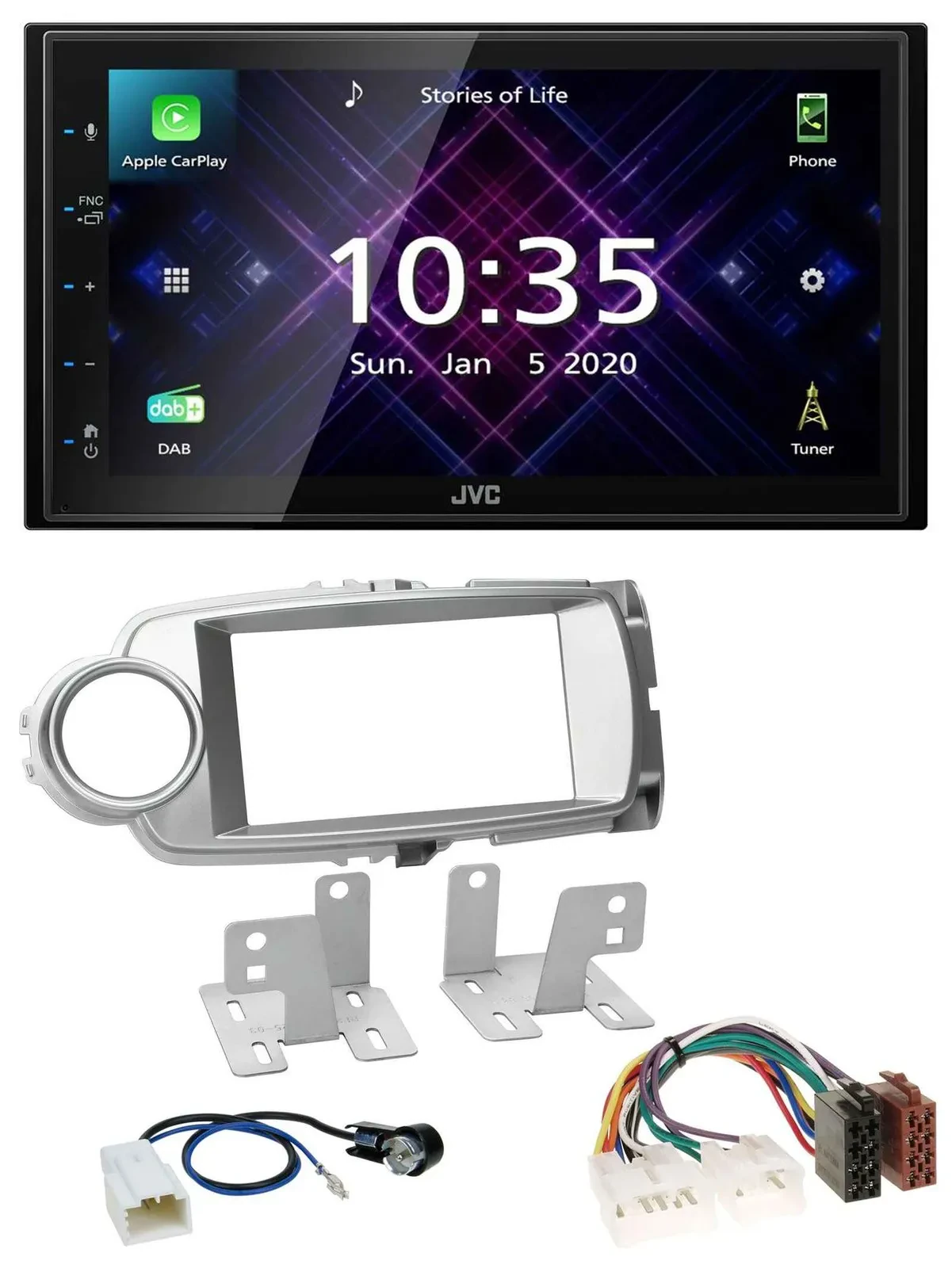 JVC DAB 2DIN MP3 Bluetooth USB Autoradio für Toyota Yaris 2011-2014 silber