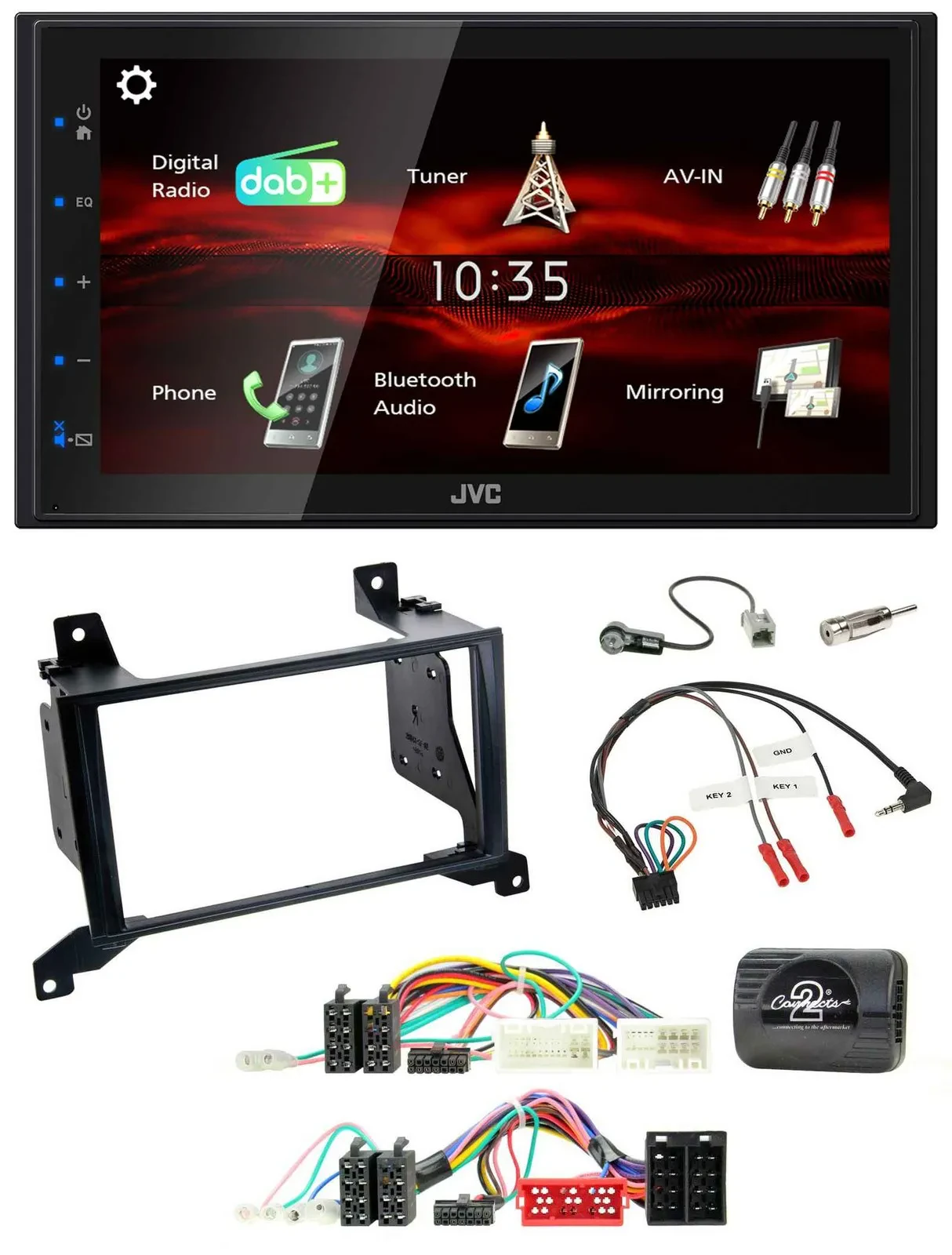Автомагнитола JVC 2DIN, USB, Bluetooth, DAB, для Hyundai Santa Fe CM (2009–2012)