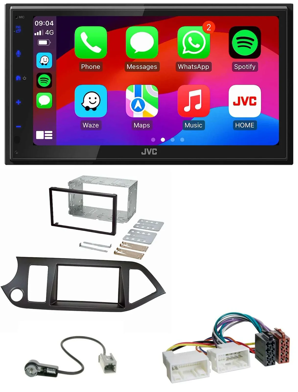 JVC Bluetooth USB MP3 2DIN DAB Autoradio für Kia Picanto ab 11 Start-Stop