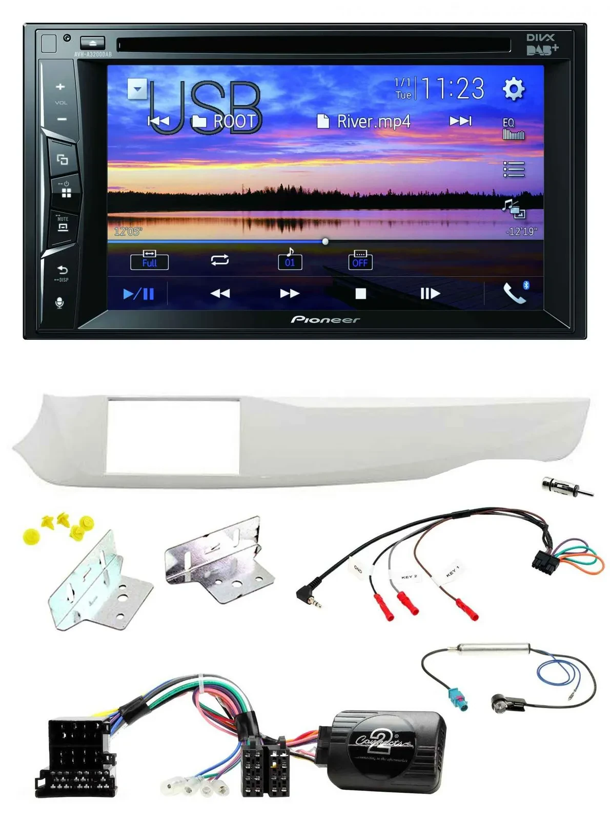 Автомагнитола для Alfa Romeo Giulietta 2010–2014 Pioneer 2DIN, Bluetooth, USB, DVD, DAB, поддержка кнопок на руле