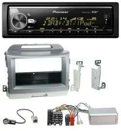 Автомагнитола Pioneer Bluetooth, USB, DAB для Kia Sportage 3 (2010–2015), серебристая, с поддержкой управления на руле