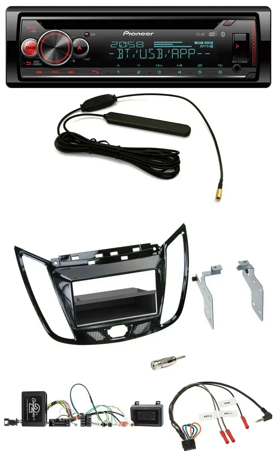 Автомагнитола Pioneer USB, DAB, Bluetooth, CD, для Ford C‑Max/Kuga, черный (рояльный лак), поддержка кнопок на руле