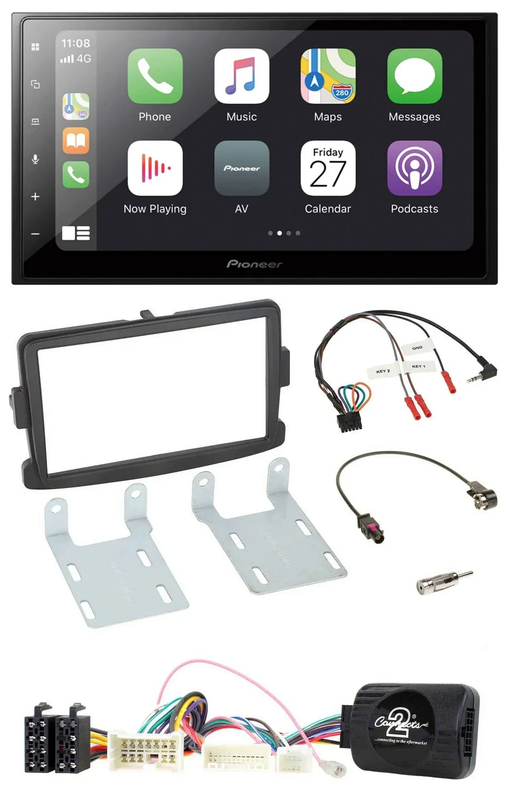 Автомагнитола Pioneer 2-DIN Bluetooth DAB USB для Dacia (с 2012), черная