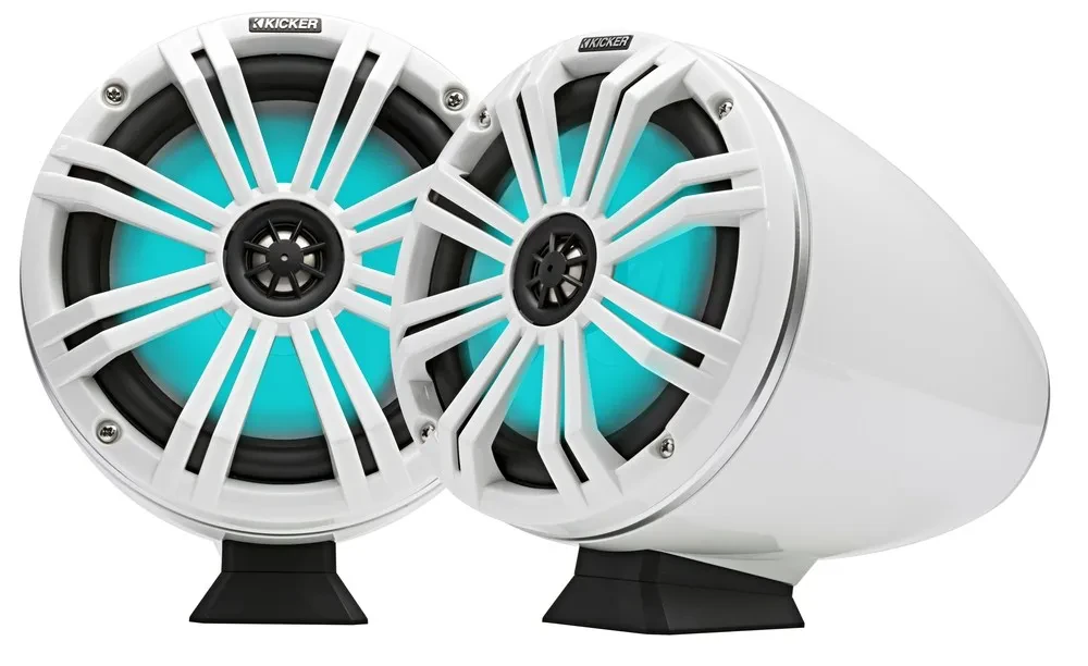 Kicker KMFC8W 8” Surface Mount Marine Tower Speakers (White)