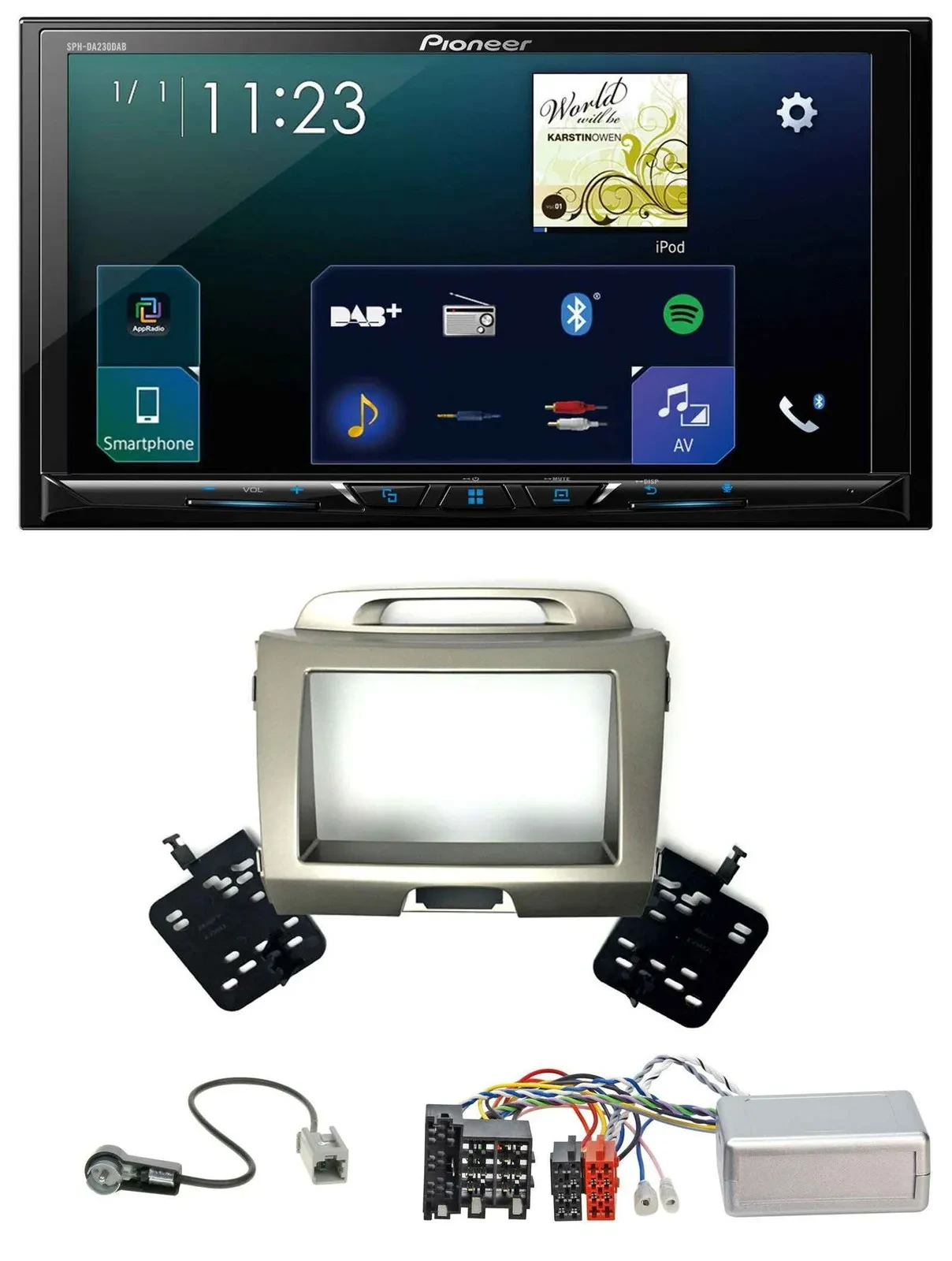 Автомагнитола для Kia Sportage 3 (2010–2015) Pioneer 2DIN, Bluetooth, USB, DAB, совместима с кнопками на руле