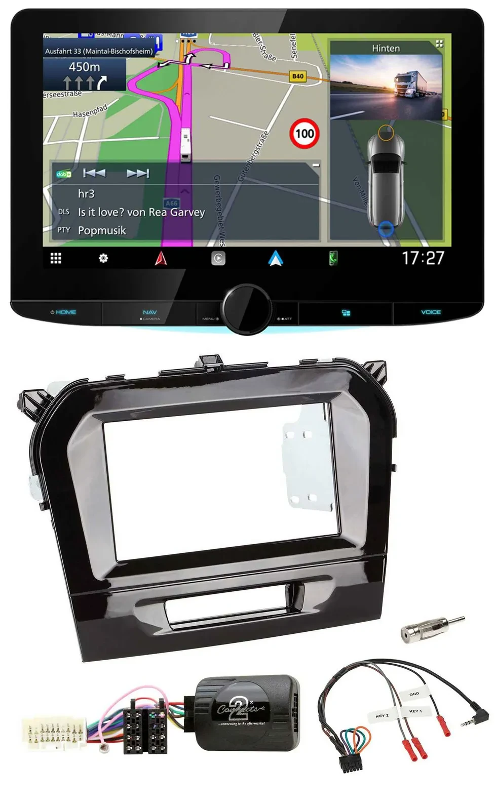 Kenwood Bluetooth DAB TMC 2DIN Lenkrad USB Navigation für Suzuki Vitara ab 2015