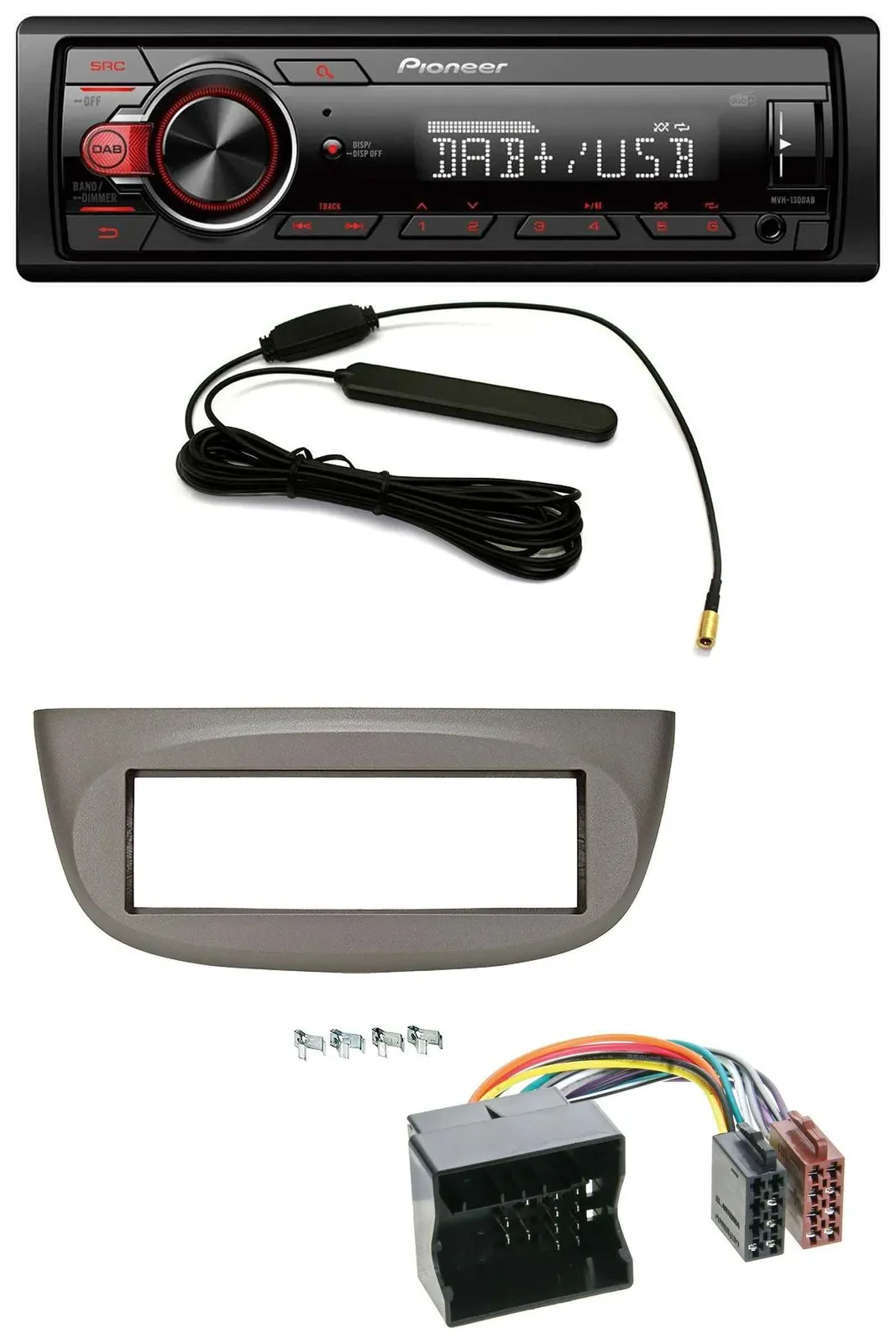 Автомагнитола Pioneer 1-DIN, MP3, DAB, AUX, USB, для Renault Twingo (2007–2014), бежево-серая