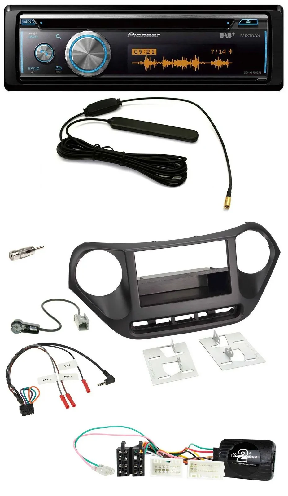 Автомагнитола Pioneer CD, USB, Bluetooth, DAB, поддержка управления на руле, для Hyundai i10 (с 2014) черный