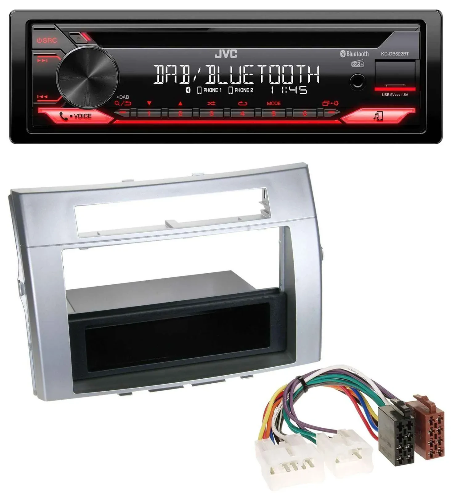 JVC CD DAB USB Bluetooth MP3 Autoradio für Toyota Corolla Verso 2004-2009 silber