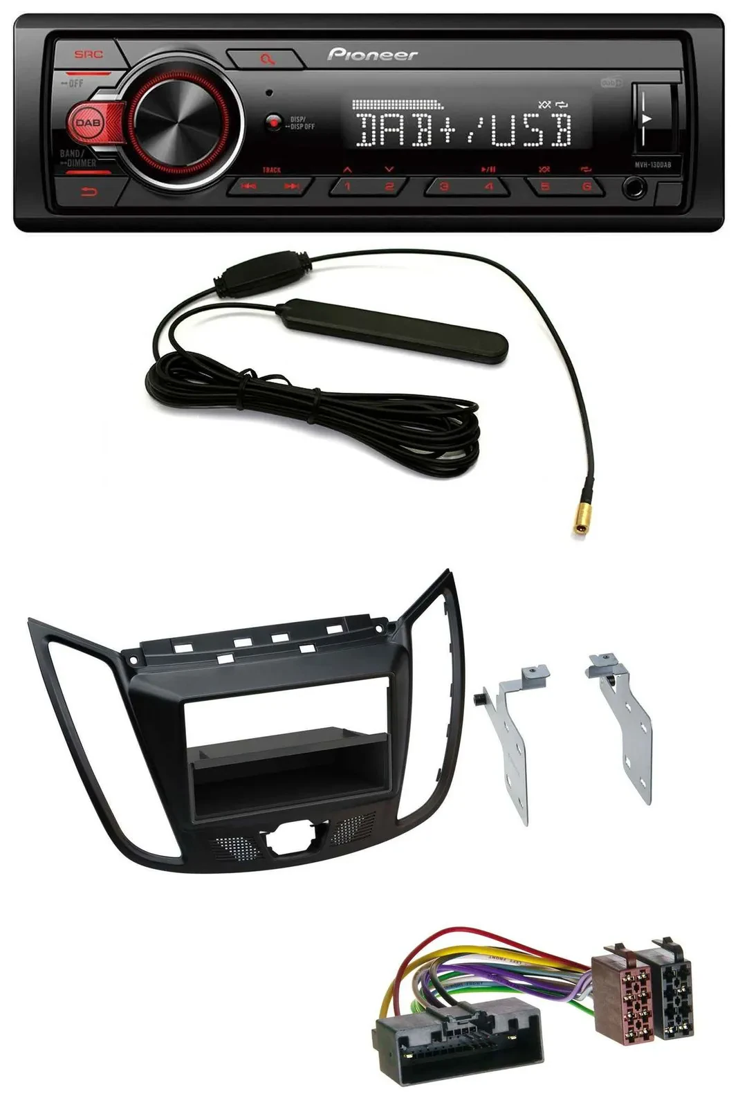 Автомагнитола для Ford C‑Max/Kuga Pioneer 1-DIN, DAB, USB, AUX, MP3, матовый чёрный