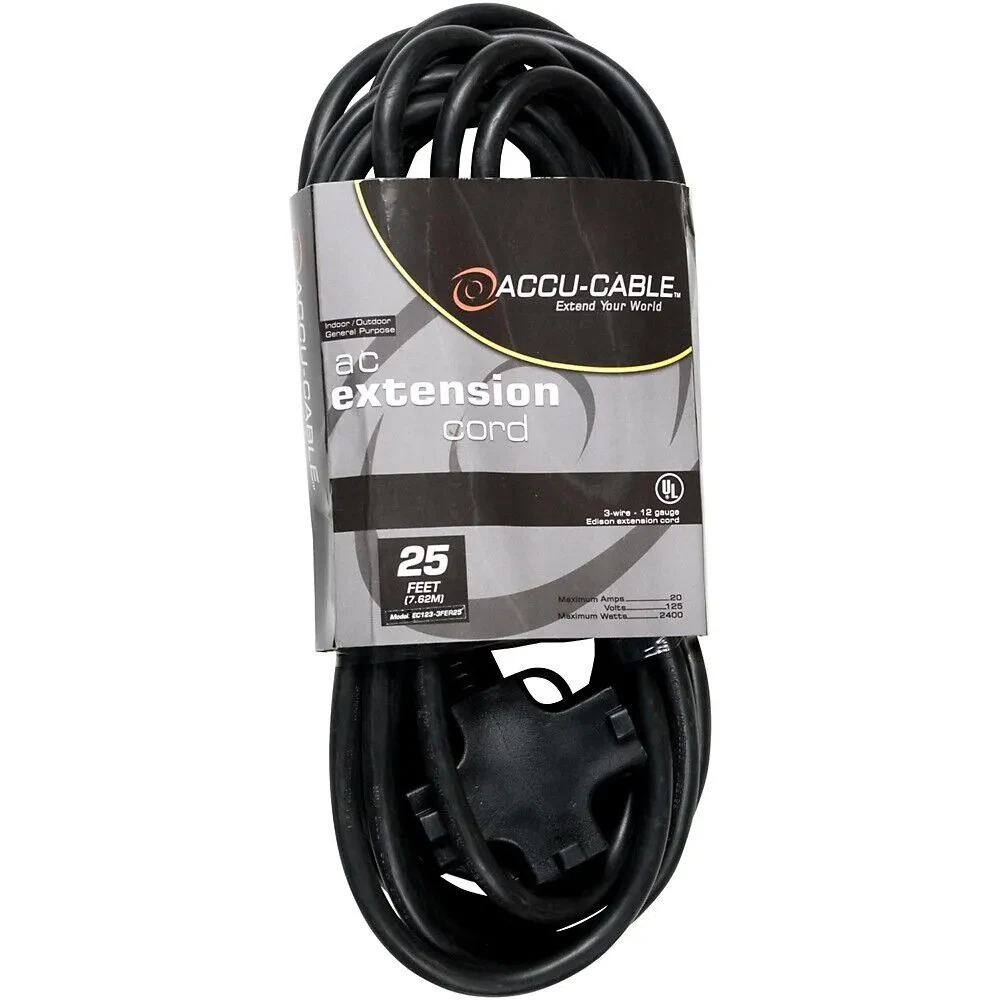 American DJ EC123-3FER 12 Gauge 3-Way IEC Power Extension Cord 25 ft.