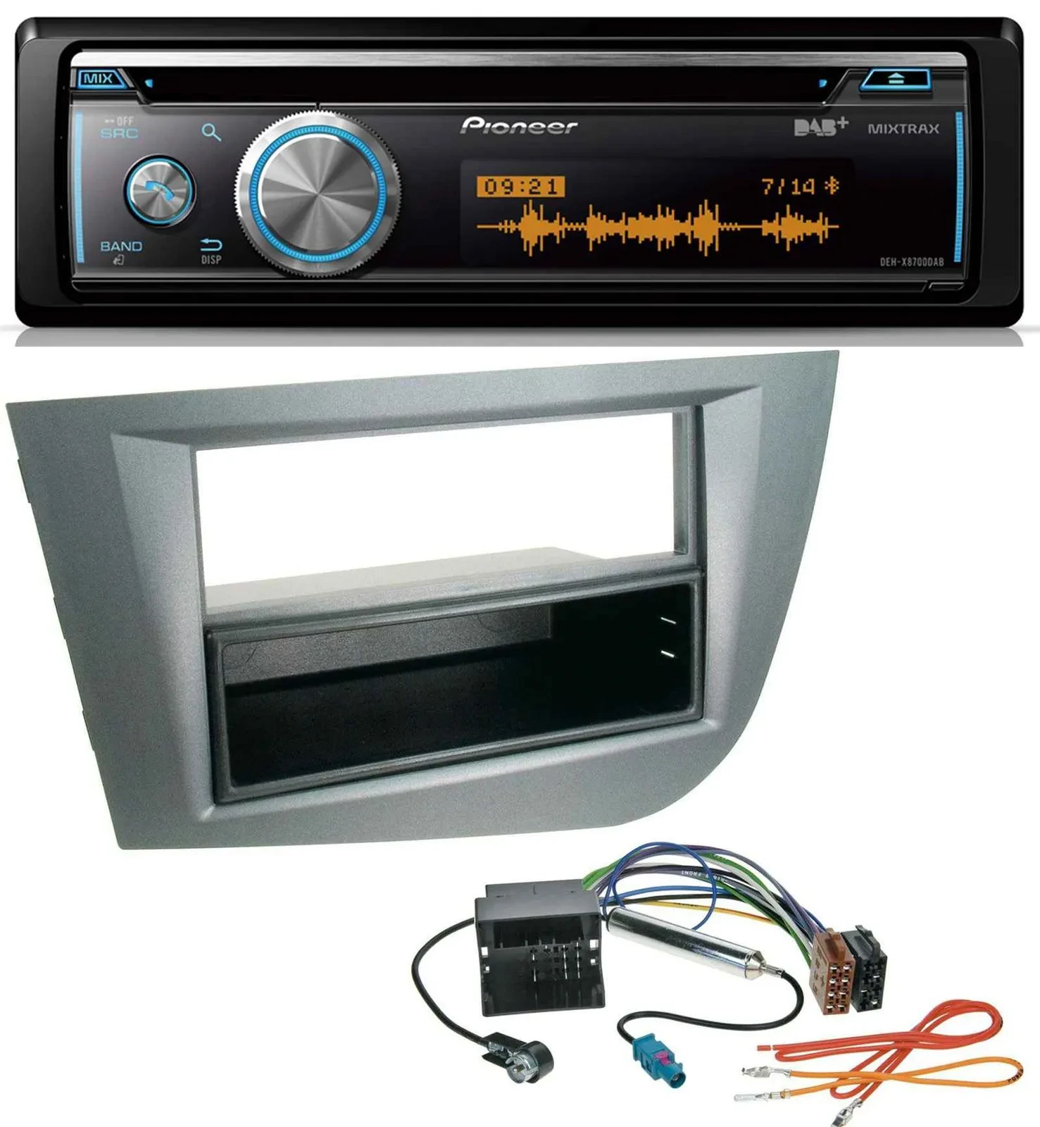 Автомагнитола для Seat Leon (с 2005) Pioneer MP3 DAB USB CD Bluetooth тёмно-серый металлик