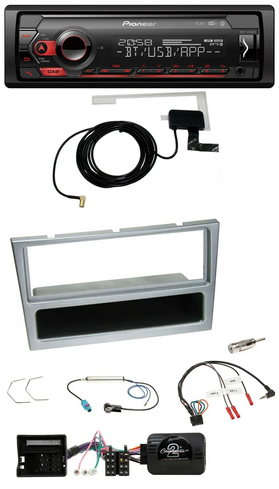 Pioneer DAB USB Lenkrad Bluetooth Autoradio für Opel Corsa C Tigra Meriva silber