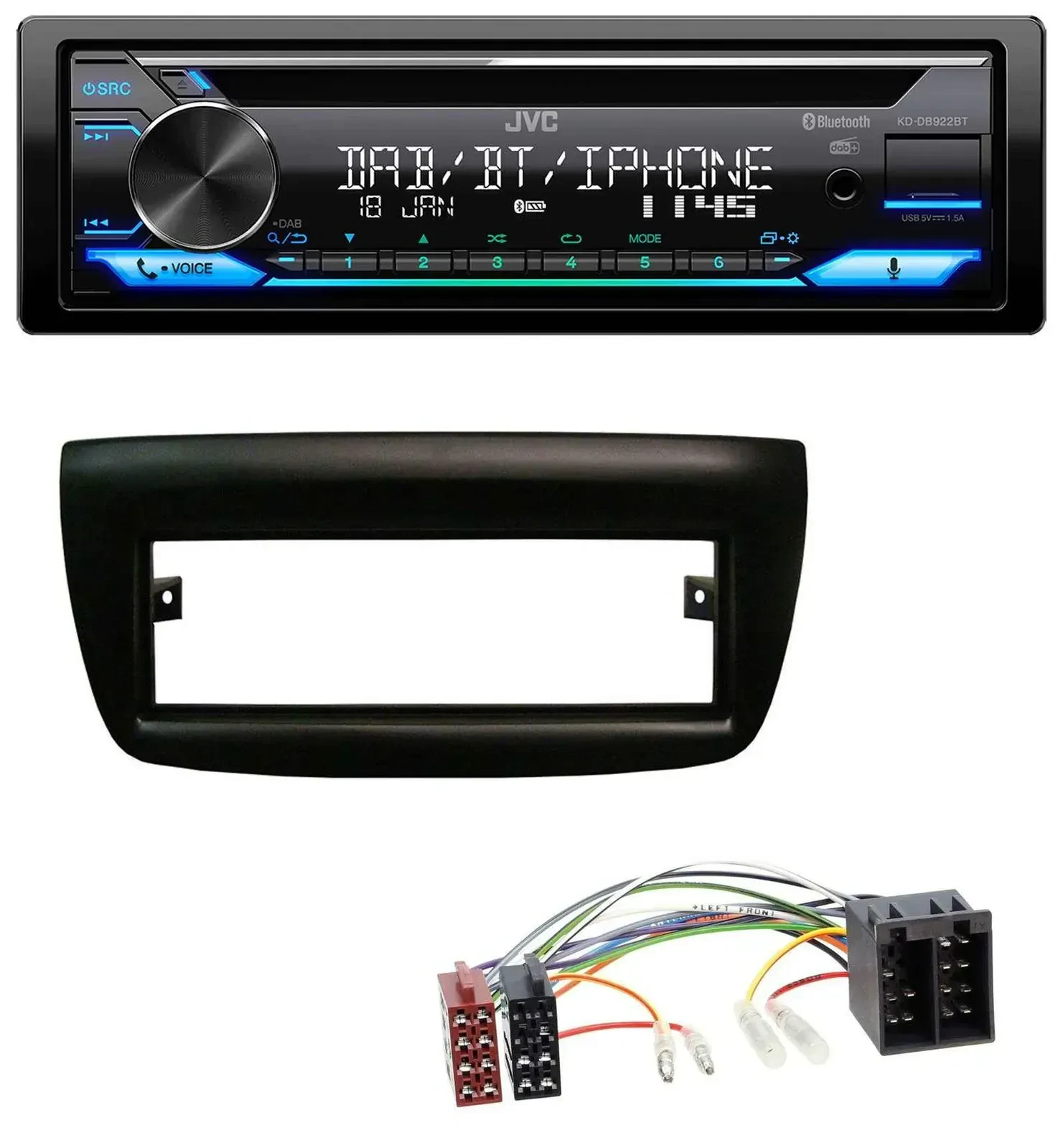 Автомагнитола JVC Bluetooth, MP3, USB, DAB, CD для Fiat Doblo (2012–2015), Opel Combo (2010–2015)