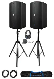 2 Avante Audio A15X 1200 Watt 15" 2-Way Powered DJ PA Speakers+Stands+Headphones
