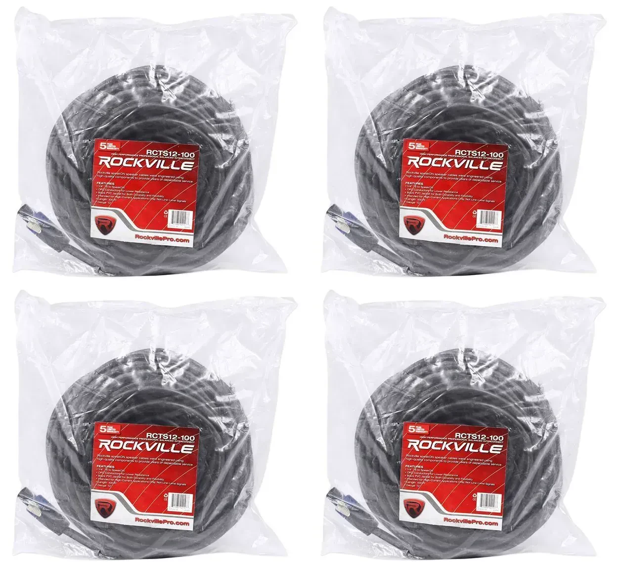 Спикерный кабель Rockville RCTS12100 Black 30.5 м (4 штуки)