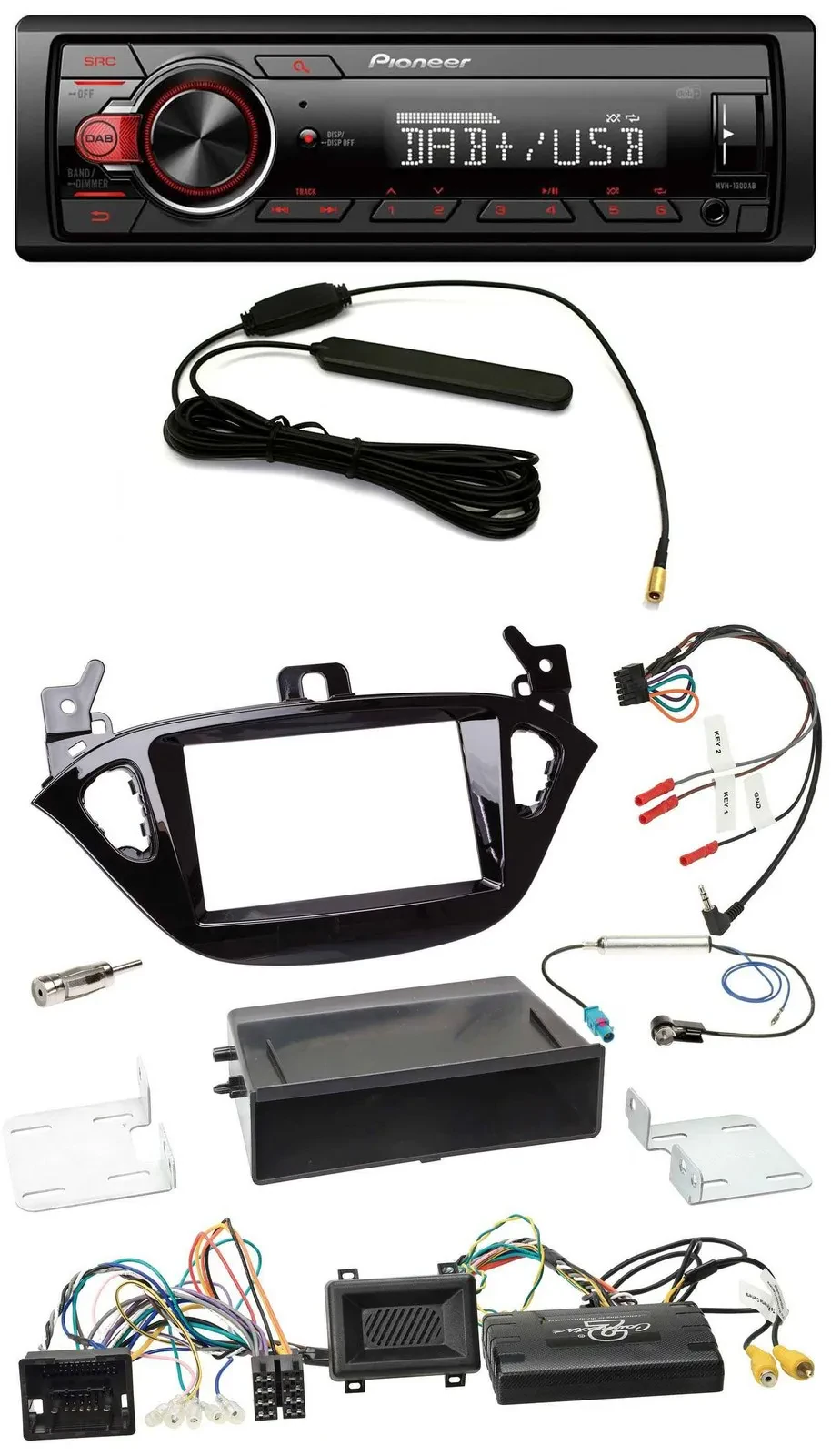 Автомагнитола Pioneer 1 DIN, DAB, MP3, USB, поддержка кнопок на руле для Opel Adam/Corsa E (с 2013), PDC