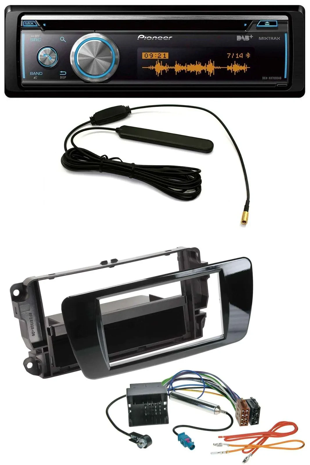 Автомагнитола Pioneer CD/USB/Bluetooth/DAB/MP3 для Seat Ibiza (с 2008), цвет черный глянец