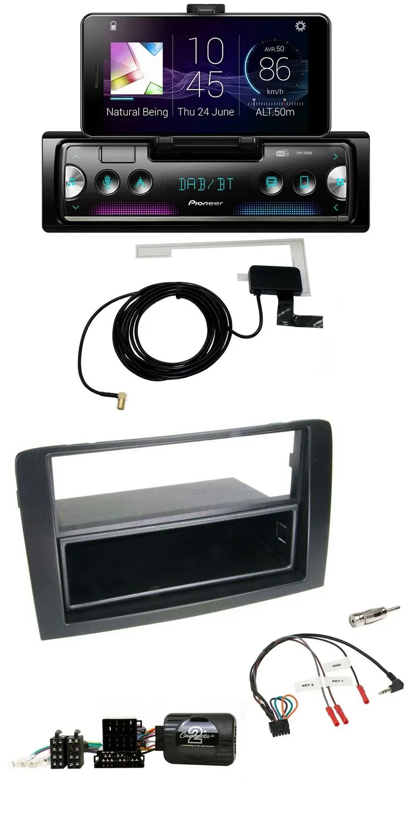 Автомагнитола для Fiat Idea 2006–2012 Pioneer DAB, Bluetooth, USB, поддержка кнопок на руле, черная