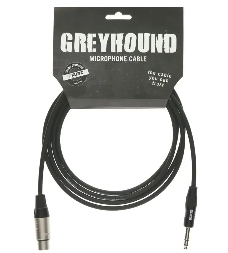 Klotz GRG1FP03.0  GREYHOUND микрофонный кабель XLR(F)/ cтерео джек, 3 м, черный, разъемы Klotz