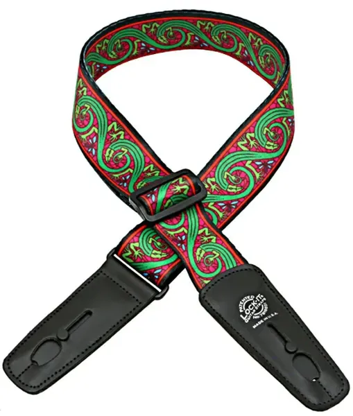 Lock-It Bob Masse Rock Art Leather End Guitar Strap- Green Lizards, LIS-033-BM3