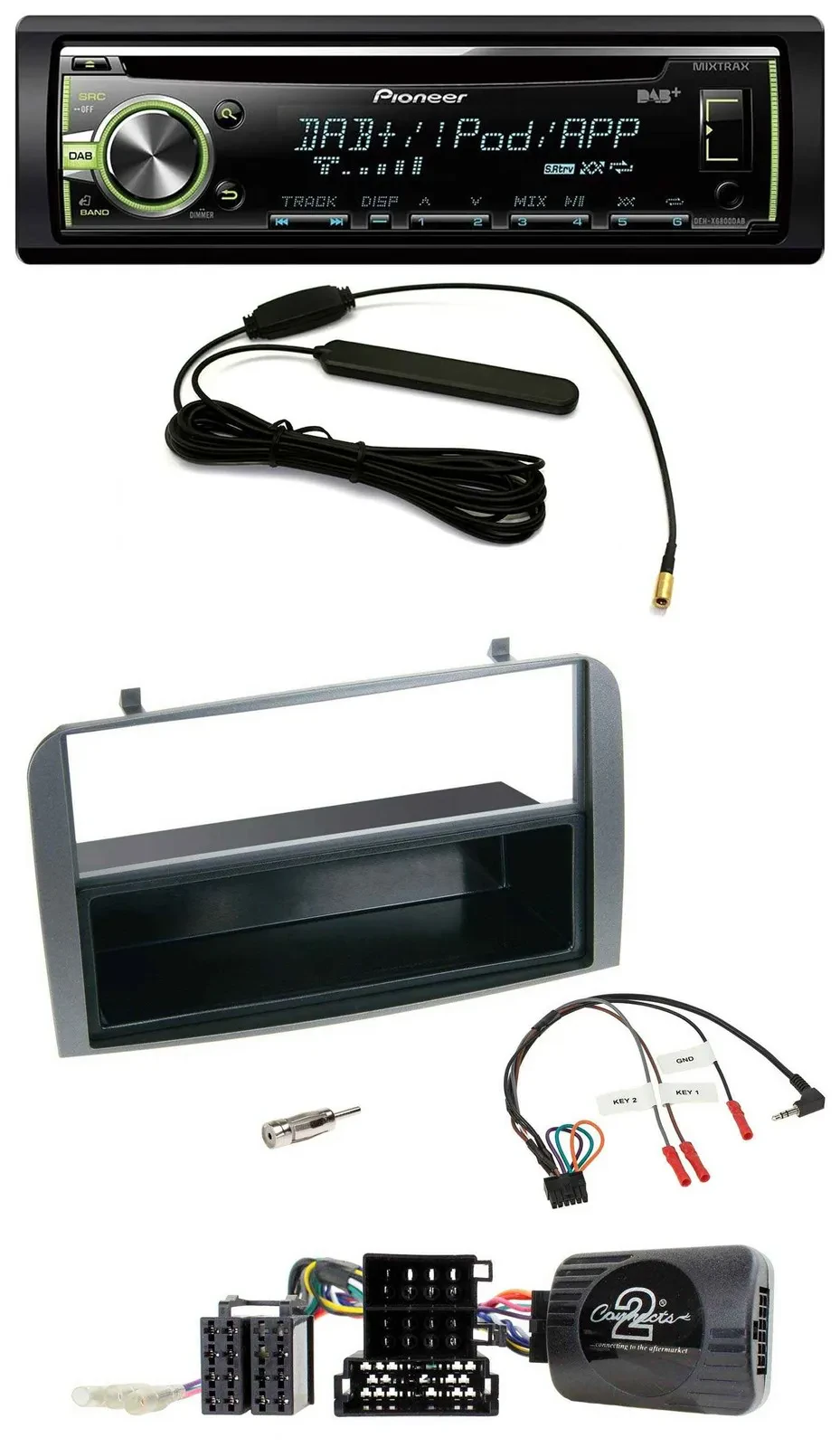 Pioneer MP3 USB CD DAB Lenkrad Autoradio für Alfa 147 GT 07-10 anthrazit Ablage