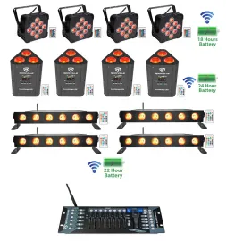 4 Rockville BEST PAR+BEST STRIP+ROCKWEDGE Wireless DMX Battery Lights+Controller