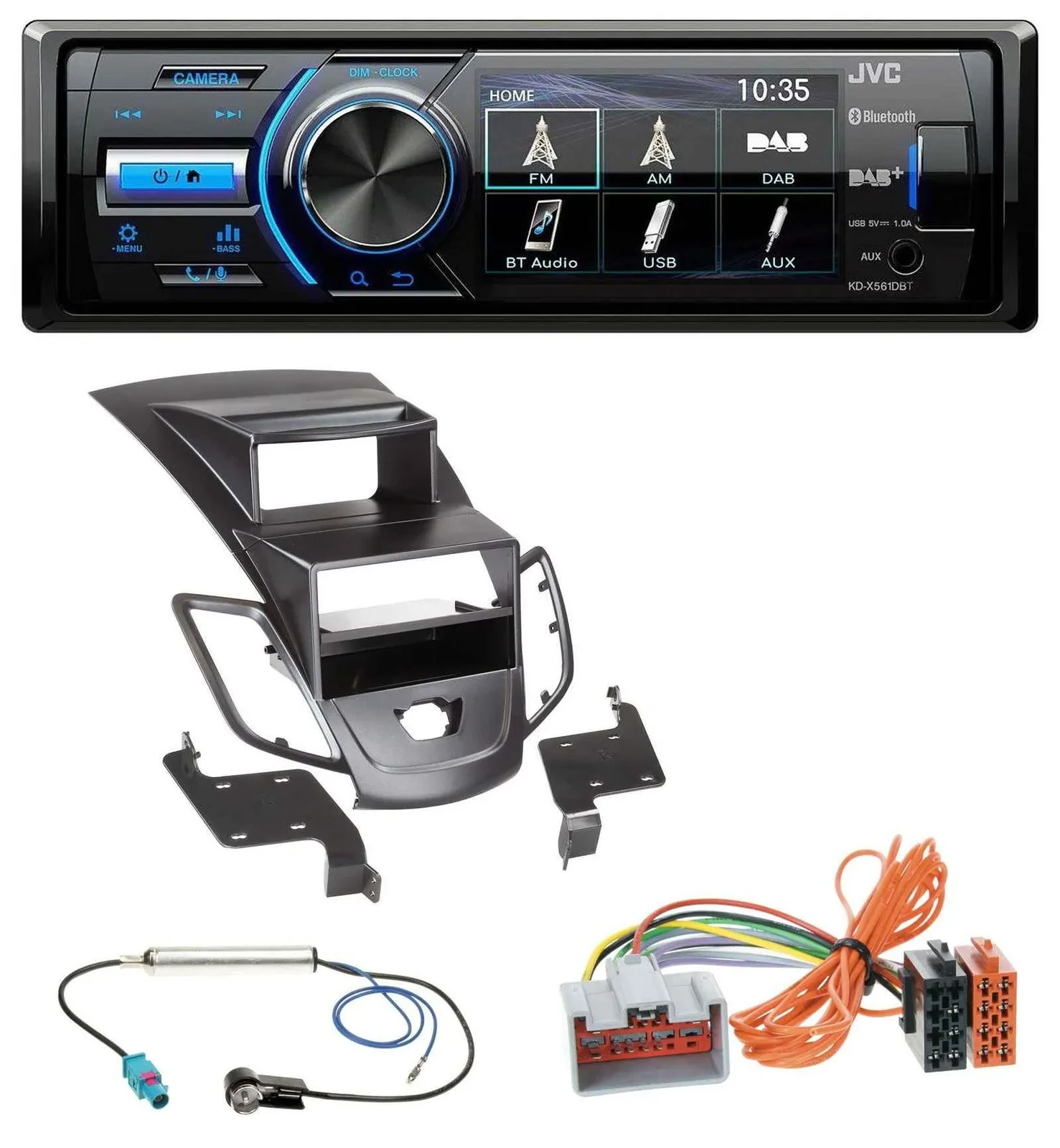JVC Bluetooth MP3 USB DAB Autoradio für Ford Fiesta 08-10 Display schwarz