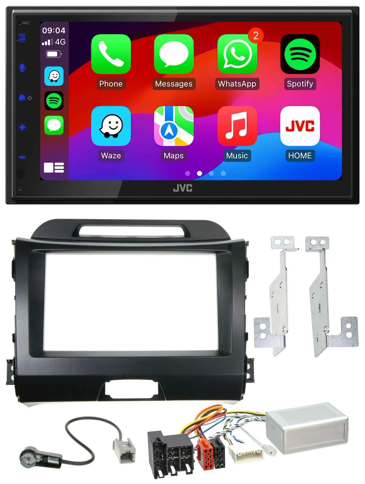 JVC Bluetooth 2DIN Lenkrad DAB USB Autoradio für Kia Sportage 3 10-15 Navi schwa