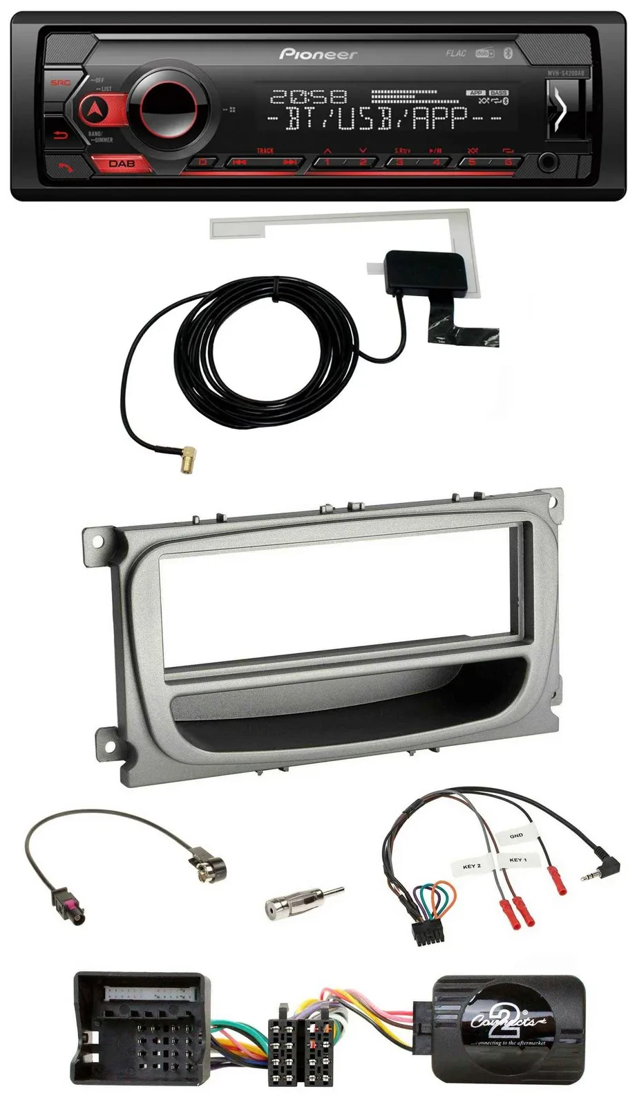 Автомагнитола Pioneer DAB, USB, Bluetooth, поддержка управления на руле для Ford C‑Max/Focus/Galaxy (с 2007)