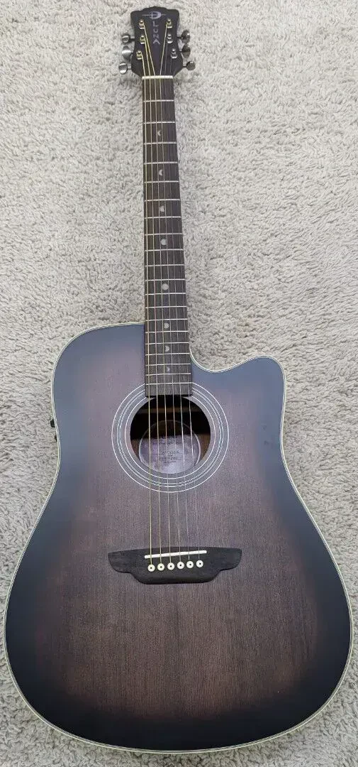 Luna Art Vintage Dreadnought Cutaway Solid Top Acoustic Electric Guitar