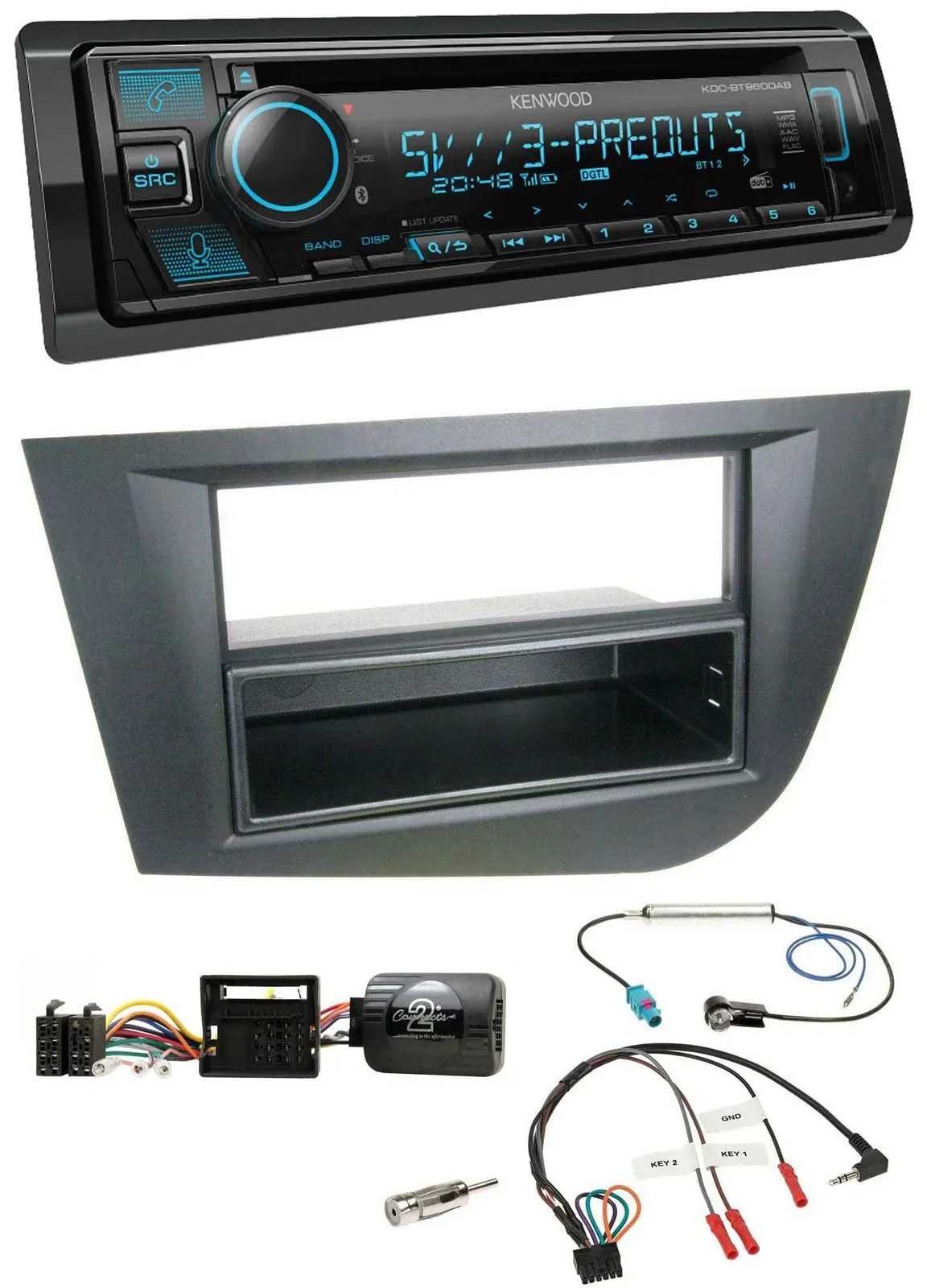 Kenwood Bluetooth USB CD Lenkrad DAB Autoradio für Seat Leon 2005-2010 schwarz
