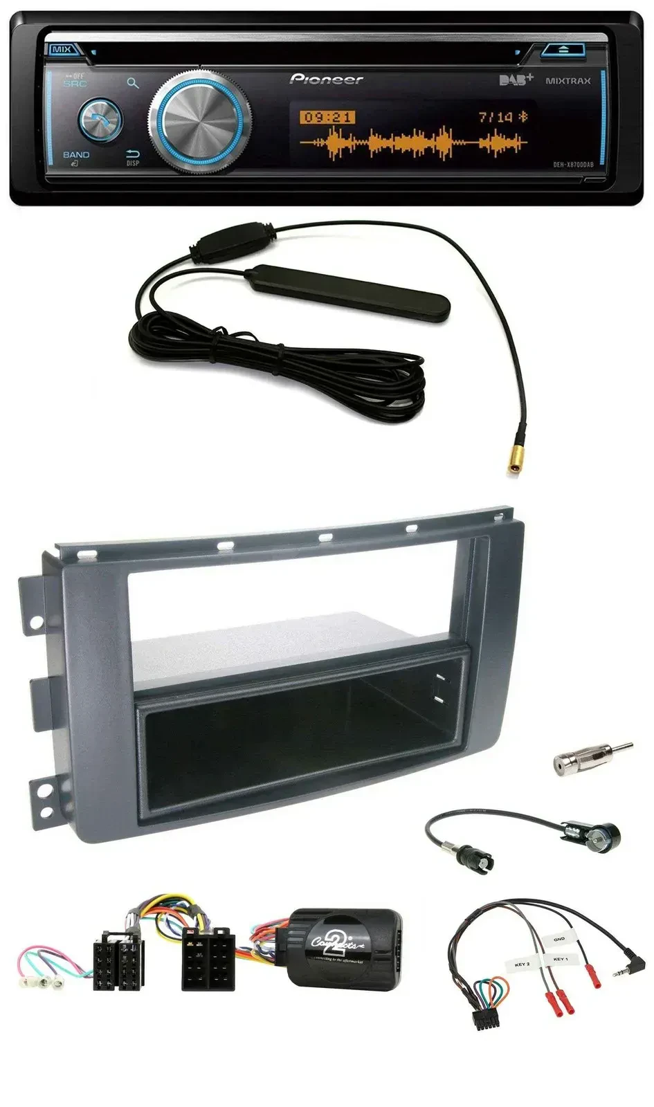 Автомагнитола Pioneer CD, USB, Bluetooth, DAB с поддержкой управления на руле для Smart ForFour (2004–2006), черная