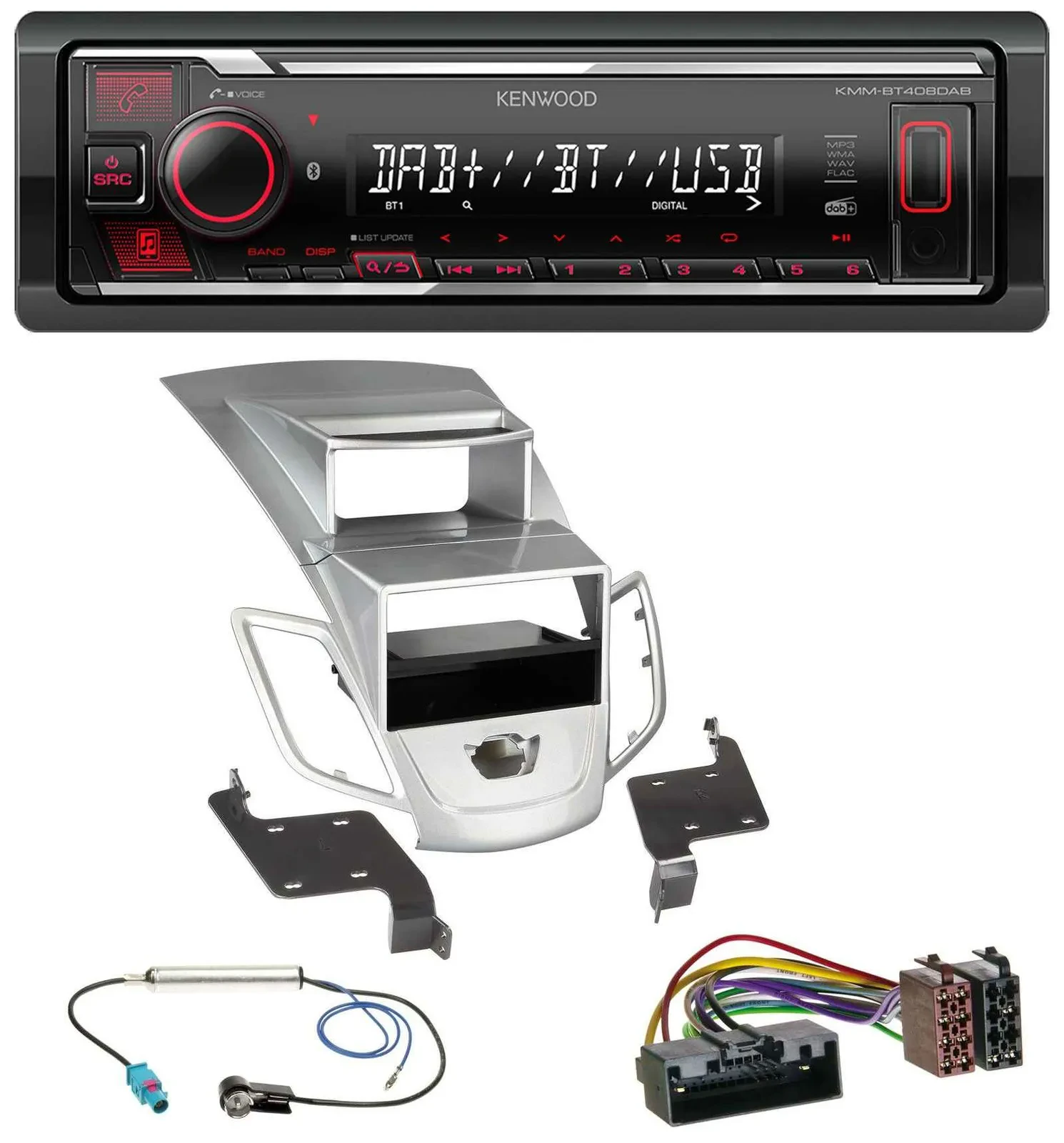 Kenwood MP3 Bluetooth USB DAB Autoradio für Ford Fiesta Display 10-17 silber