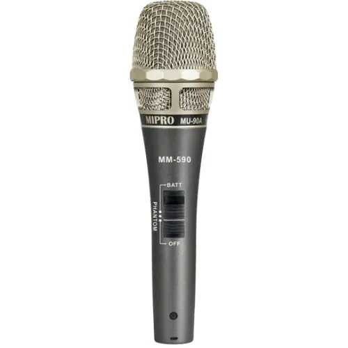 Микрофон проводной MIPRO ручной, суперкардиоидный, конденсаторный/динамический, фантомное +48V или 1x AA, кнопка переключения