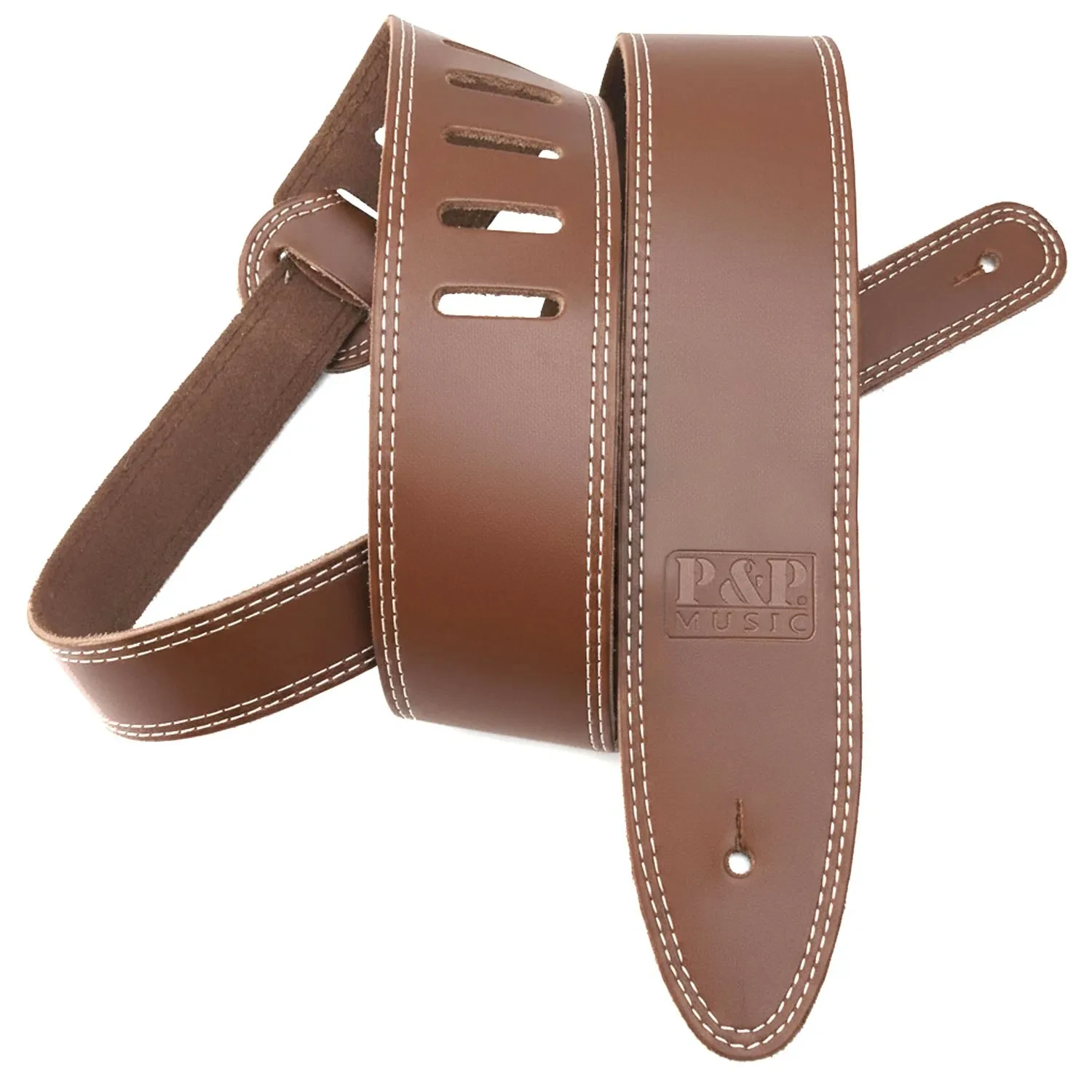 Гитарный ремень keepdrum straplbwn натуральная кожа, коричневый, длина 112–142 см, двойная строчка