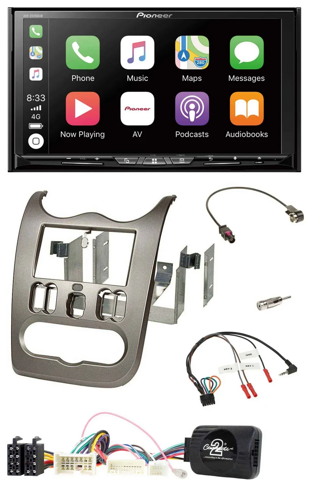 Pioneer 2DIN Lenkrad USB DAB DVD Bluetooth Autoradio für Dacia ab 2012 dunkelsil