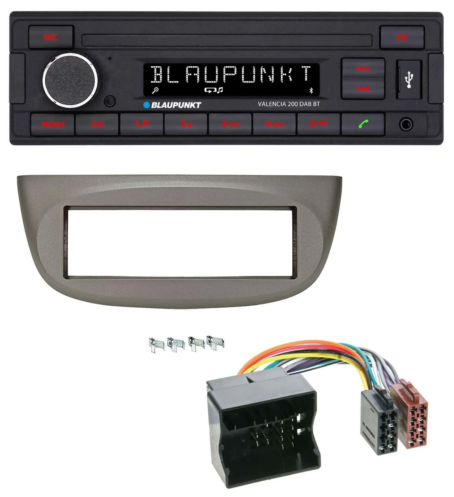 Автомагнитола для Renault Twingo 2007–2014 Blaupunkt DAB, MP3, Bluetooth, USB, бежево-серая