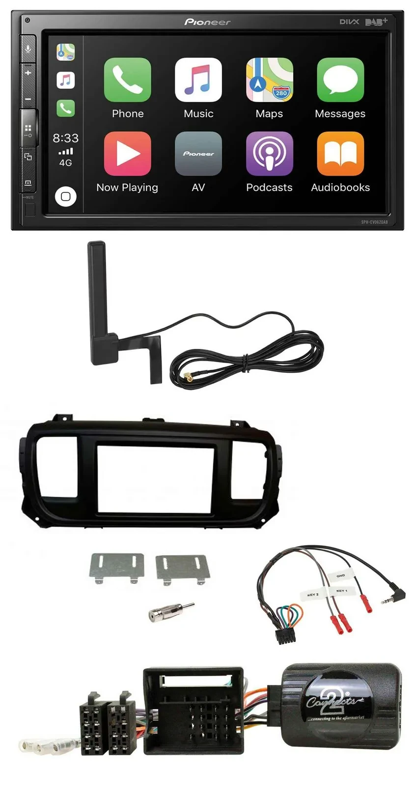 Pioneer USB 2DIN Bluetooth DAB Lenkrad Autoradio für Toyota Proace Citroen Jumpy