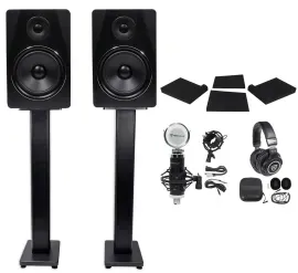 (2) Rockville APM8B 8" 500w Studio Monitors+36" Stands+Pads+Headphones+Mic