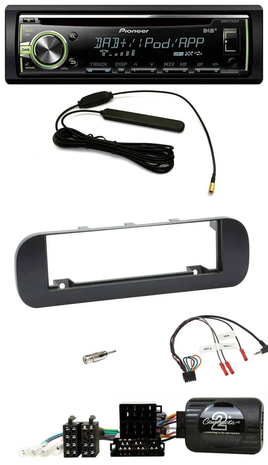 Автомагнитола для Fiat Panda 2012–2020 Pioneer MP3/USB/CD/DAB, совместима с управлением на руле, черная