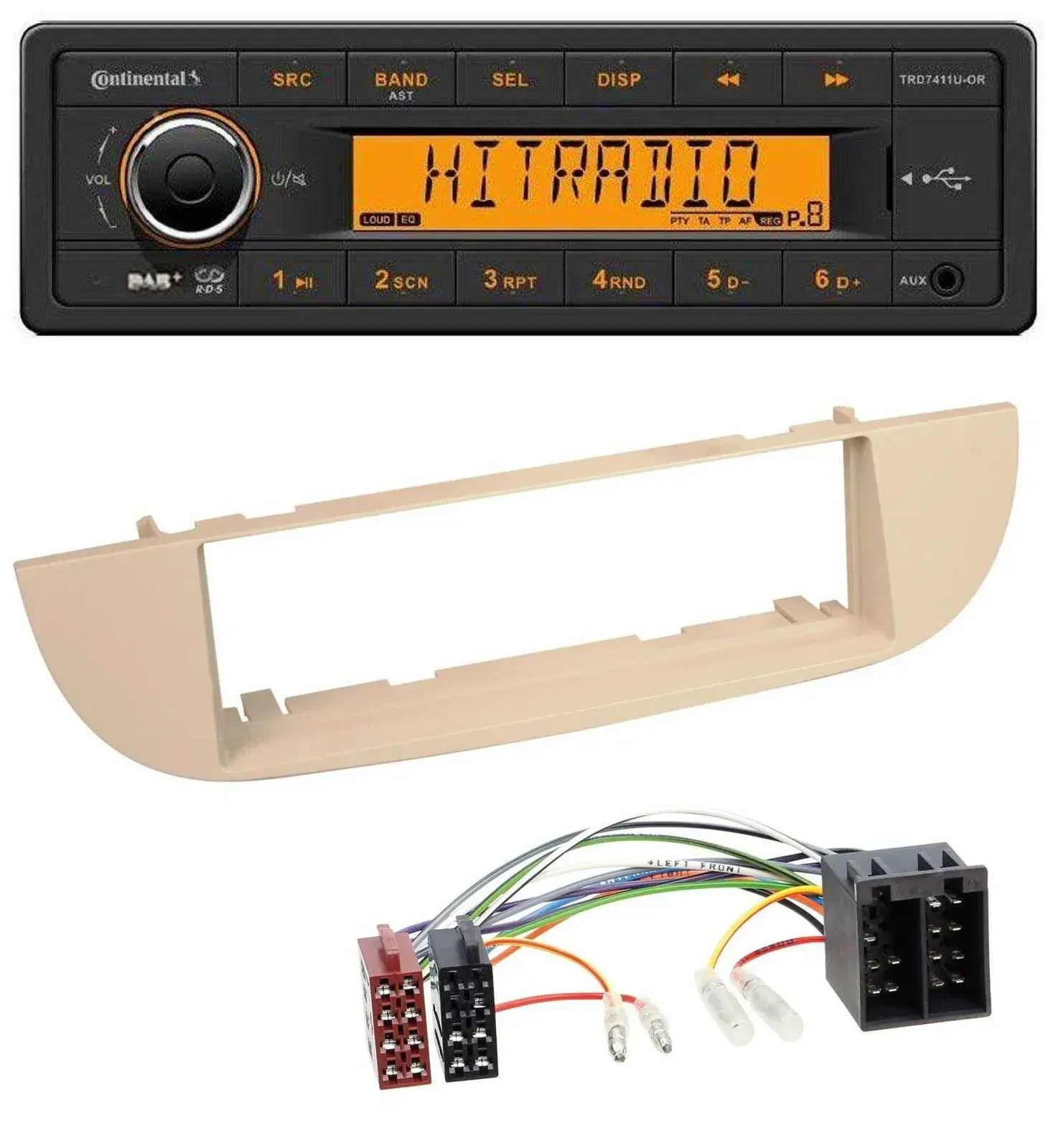 Continental 1DIN DAB MP3 AUX USB Autoradio für Fiat 500 ab 2007 perlgrau beige