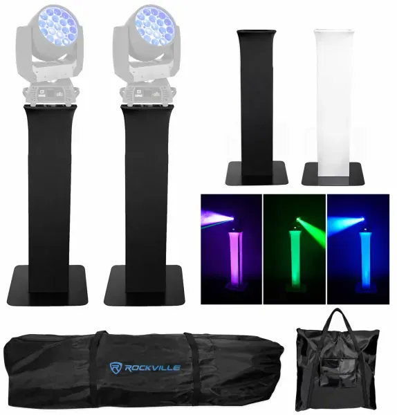 (2) Totem Stands+Black+White Scrims For (2) Chauvet Rogue R2 Wash Lights