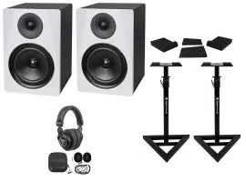 2) Rockville DPM6W 6.5" 420w Dual Powered Studio Monitors+Stands+Pads+Headphones