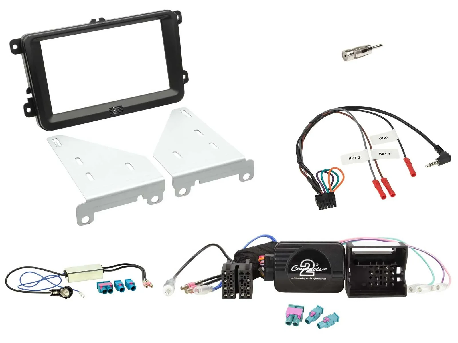 Автомагнитола Caraudio24 2-DIN (набор) для VW с адаптером кнопок на руле, поддержка Diversity