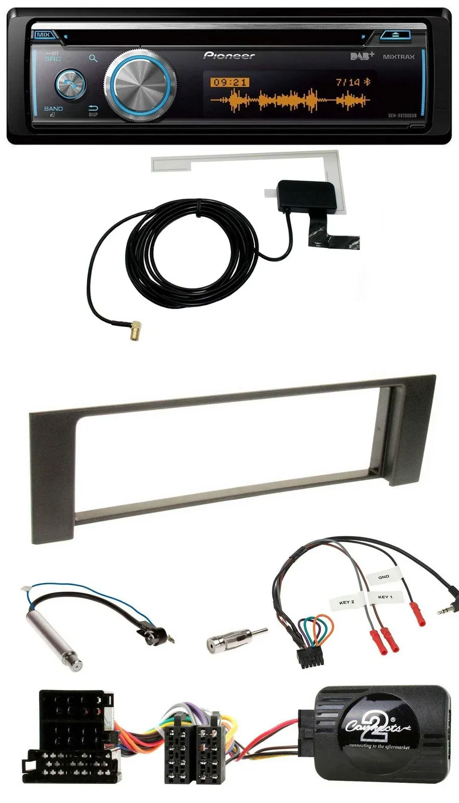 Pioneer Bluetooth DAB Lenkrad USB CD Autoradio für Audi A4 2000-2004 ISO