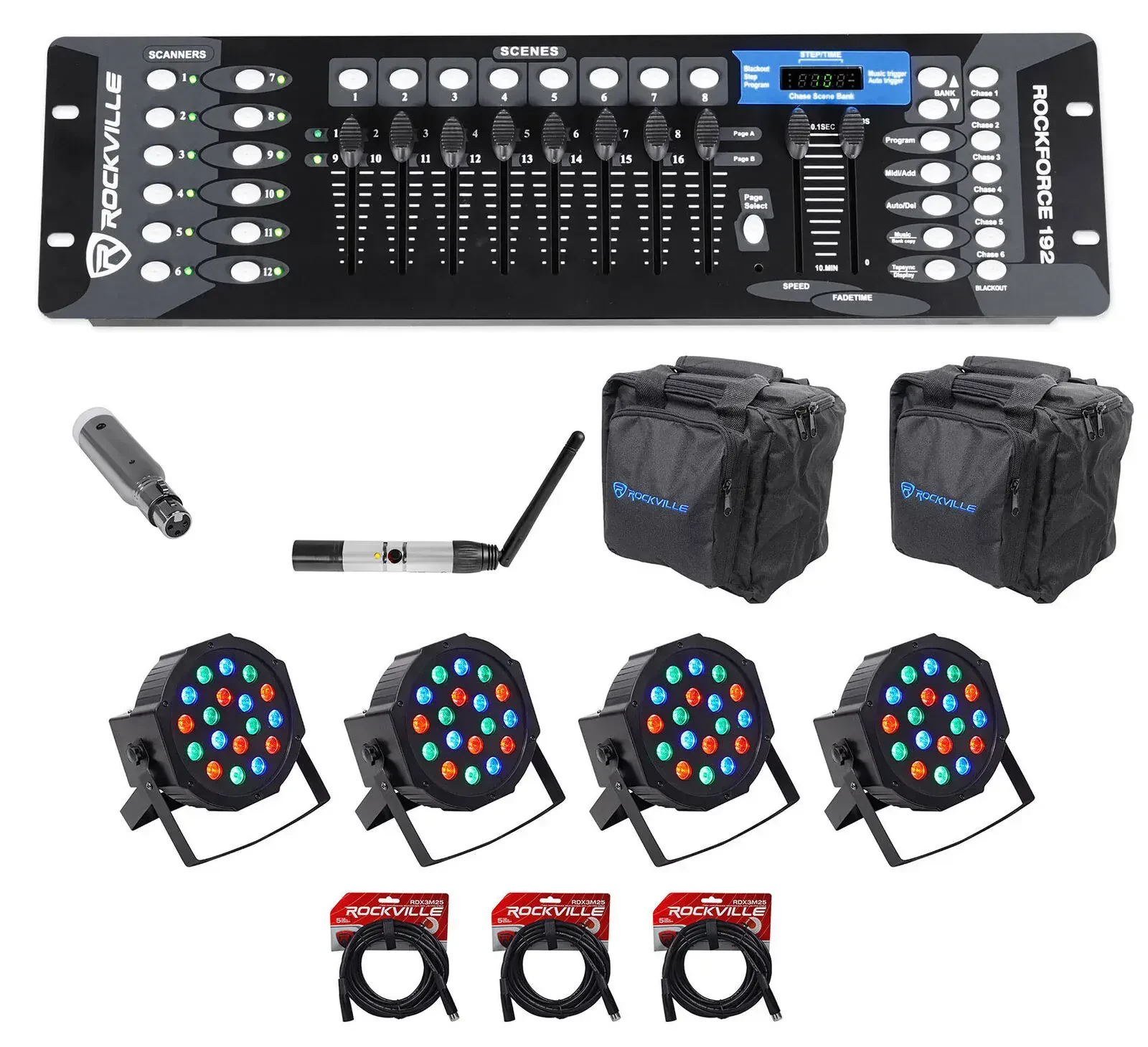Комплект светового оборудования Rockville ROCKFORCE 192+DMX-WTR+DMX-WRE+4) ROCKPAR